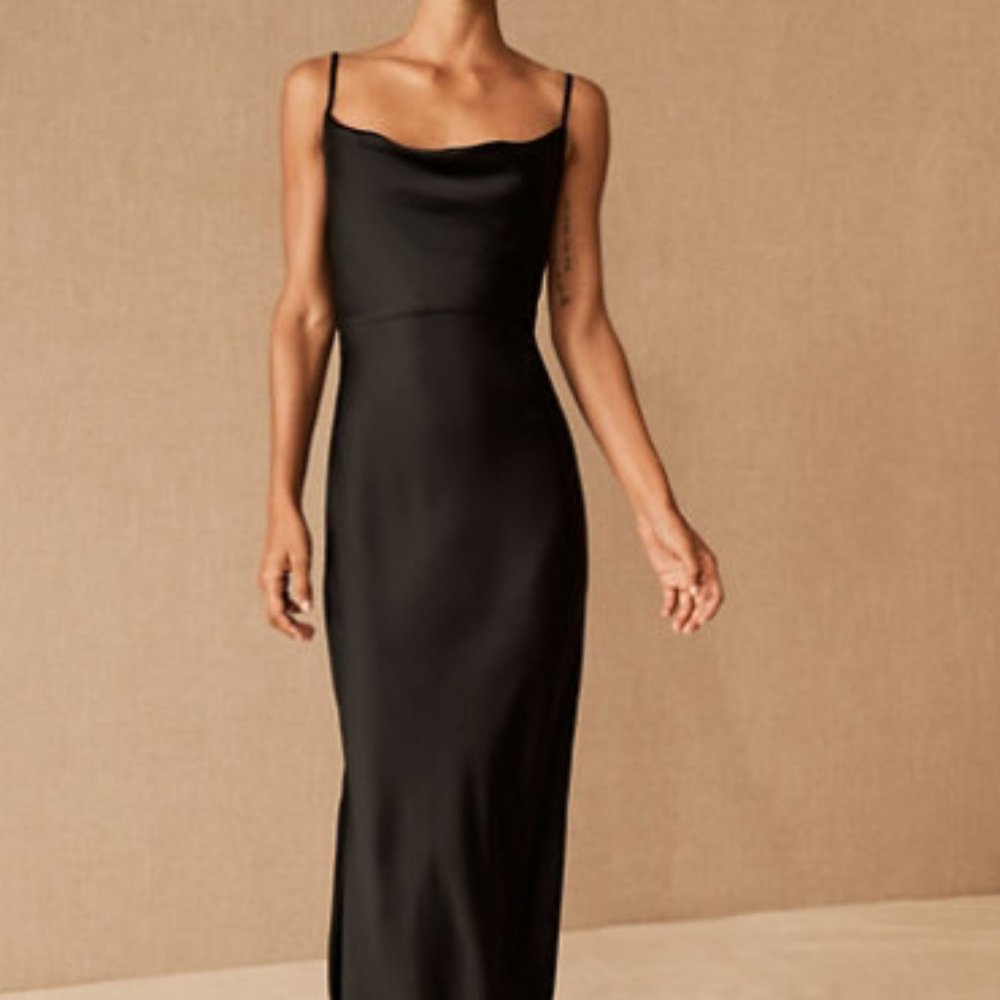 BHLDN Cali Satin Charmeuse Midi Dress - BLACK size 6 - New with Tags